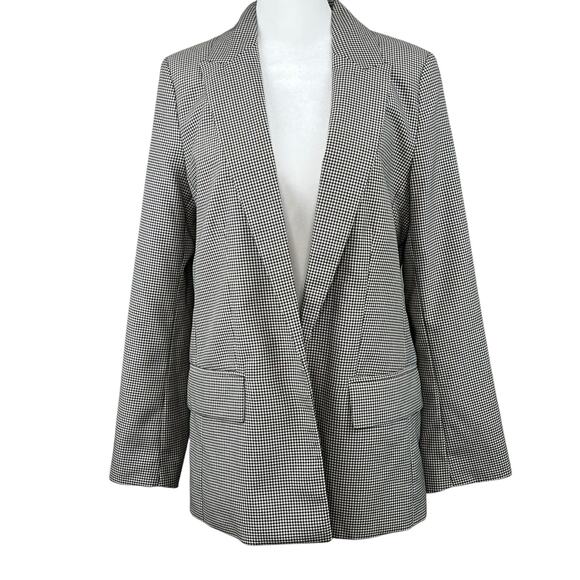 H&M Black Plaid Peak Lapel Open Front Light Blazer Jacket Oversized Small NWT - Picture 1 of 14